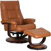 Landry Swivel Pedestal Recliner with Ottoman in Townsend Caramel Top-Grain Leather